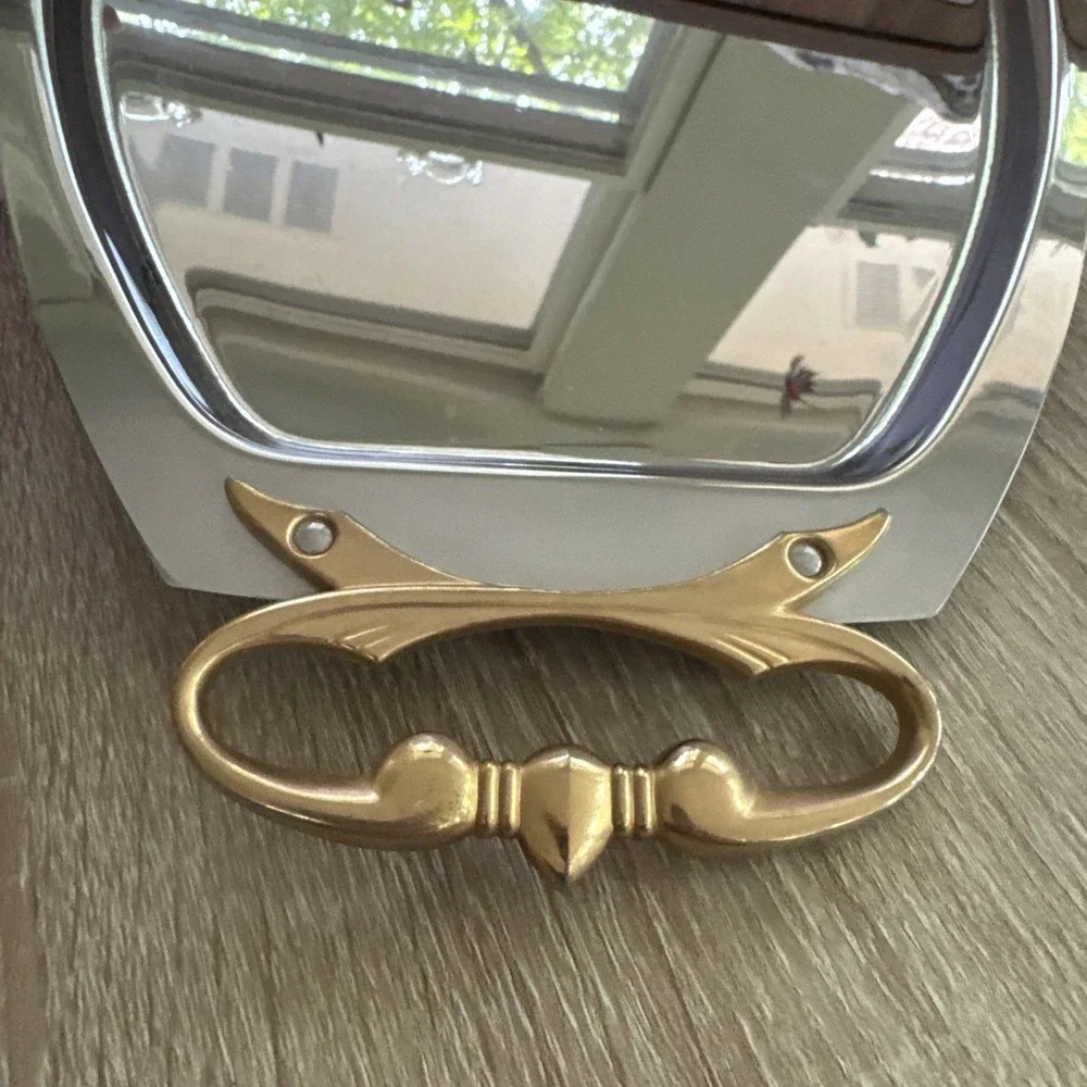 Vintage Kromex Serving Tray Gold Handle Chrome Plated Platter 17